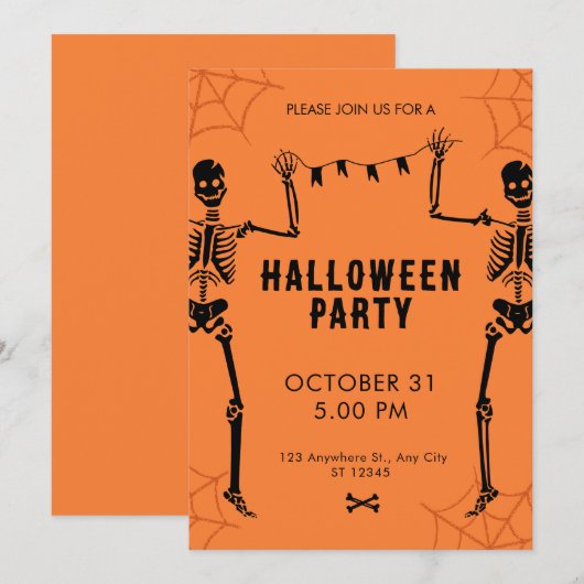 Invitation Halloween noir orangé (Devant / Derrière)