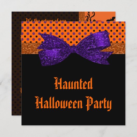 Invitation Halloween noir pourpre et pourpre (Devant / Derrière)