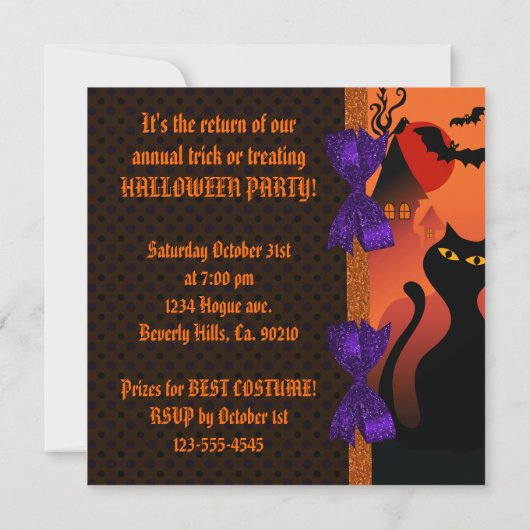 Invitation Halloween noir pourpre et pourpre (Dos)