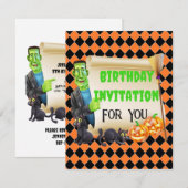 Invitation Halloween Nom des enfants Frankenstein Anniversair (Devant / Derrière)