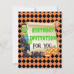 Invitation Halloween Nom des enfants Frankenstein Anniversair