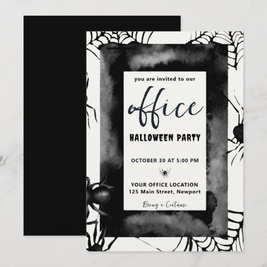 Invitation Halloween Office Party Business Entreprise Araigné (Devant / Derrière)