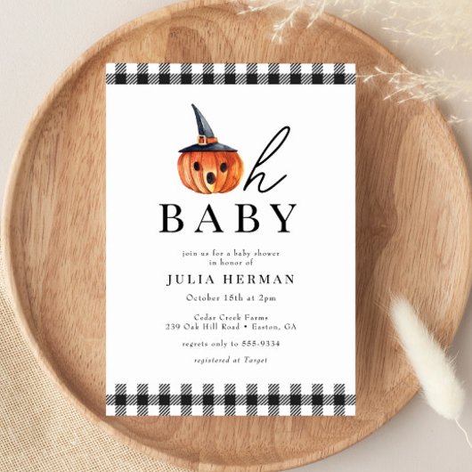 Invitation Halloween Oh Baby Black Plaid Baby shower