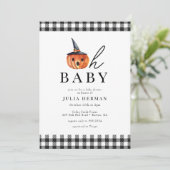 Invitation Halloween Oh Baby Black Plaid Baby shower (Debout devant)