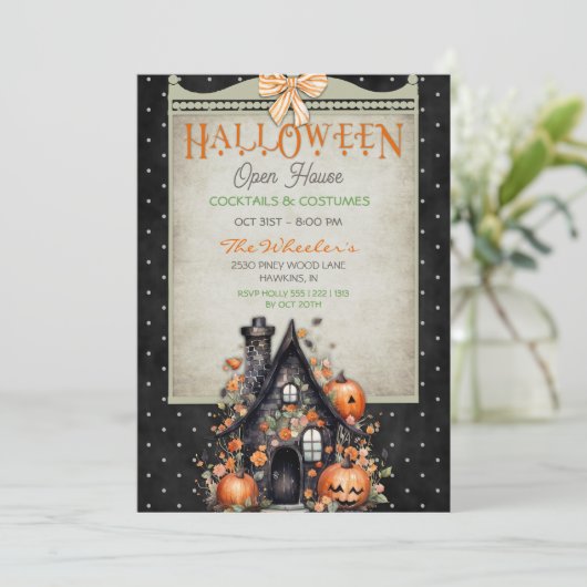 Invitation Halloween Open House Haunted Citrouille d'automne (Debout devant)