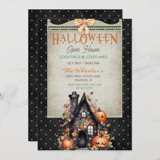 Invitation Halloween Open House Haunted Citrouille d'automne (Devant / Derrière)