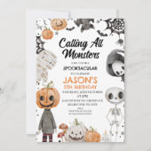 Invitation Halloween Orange Appeler tous les monstres Anniver (Devant)