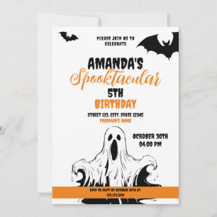 Invitation Halloween orange et blanc Fantôme d'horreur Annive