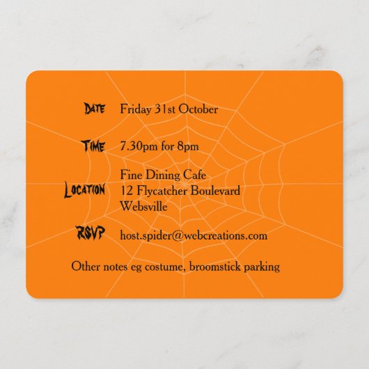 Invitation Halloween orange spider party invite (Dos)