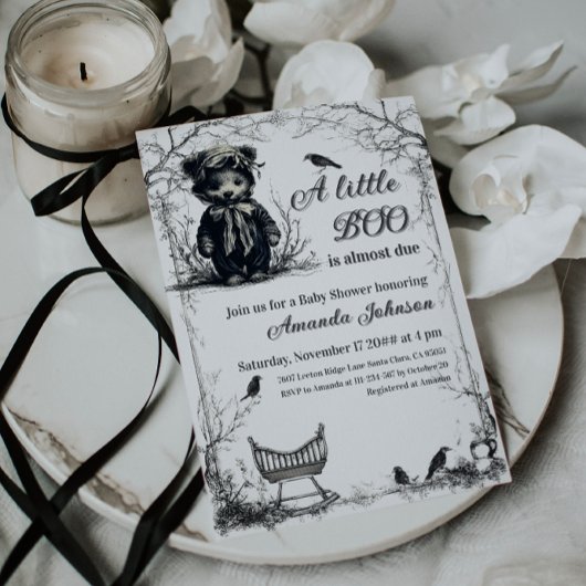 Invitation Halloween Ours Noir Thème Petit Baby shower Boo