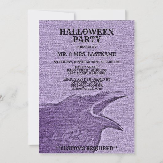 Invitation Halloween Partie Craw Purple Éffrayant (Devant)