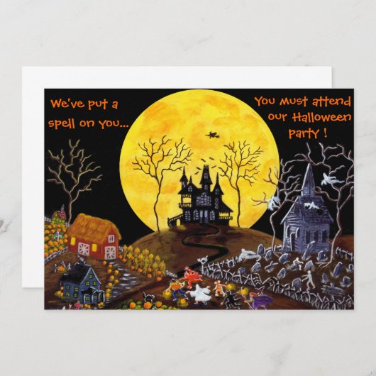 Invitation Halloween, partie, invitations, a hanté, loge, (Devant / Derrière)