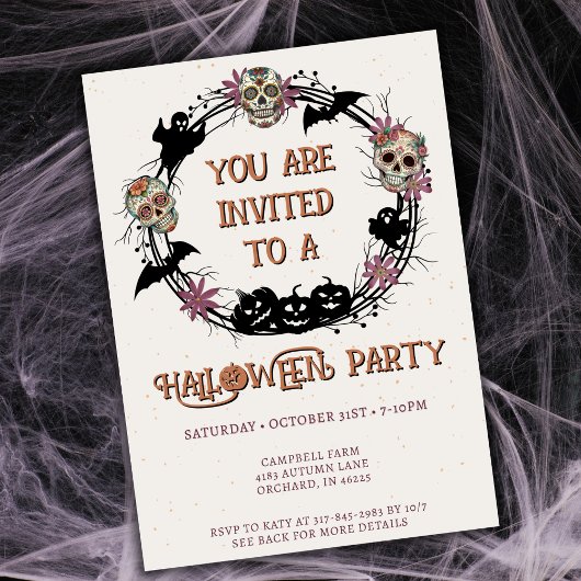 Invitation Halloween Partie Sugar Skcrâne Wreath