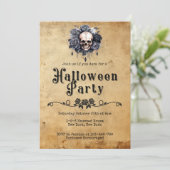 Invitation Halloween partie vintage adulte crâne floral (Debout devant)