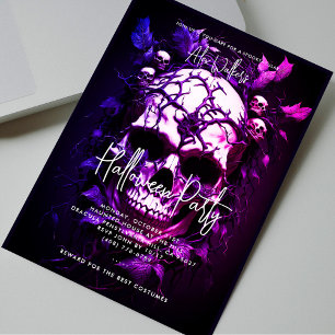 Invitation Halloween Party Adulte bleu foncé pourpre crâne