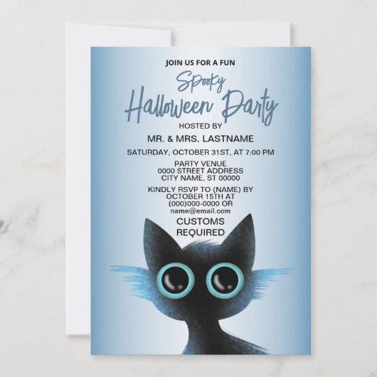 Invitation Halloween Party Big Eyes Black Blue Evil Chat (Devant)