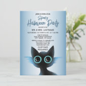 Invitation Halloween Party Big Eyes Black Blue Evil Chat (Debout devant)