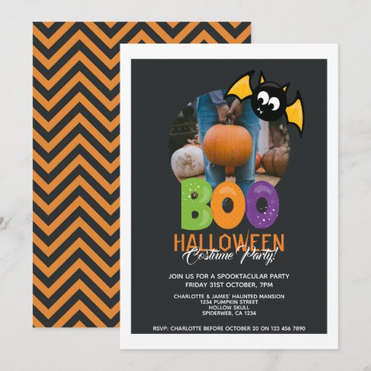 Invitation Halloween Party Boo Et Bat Personnalisé (Devant / Derrière)
