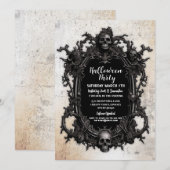 Invitation Halloween Party Crâne cadre gothique Anniversaire (Devant / Derrière)
