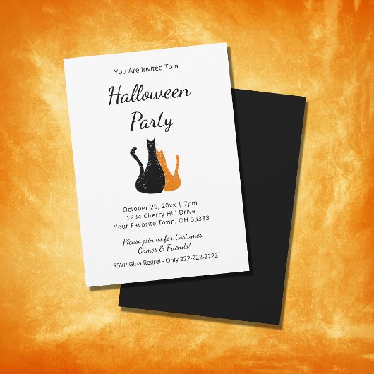 Invitation Halloween Party Cute Orange Black Cats