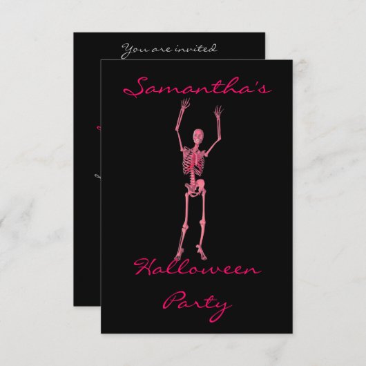 Invitation "Halloween party" - Dancing Pink Skeleton (Devant / Derrière)