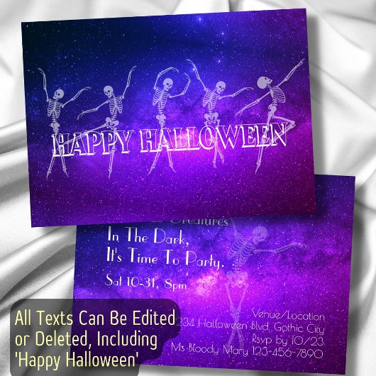 Invitation Halloween Party danse squelette neon fête de danse