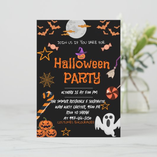 Invitation Halloween Party, Editable Éffrayant Costume Party  (Debout devant)