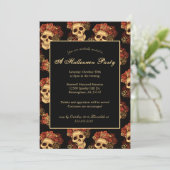 Invitation Halloween Party Gothique crâne Noir Rouge Rose Cou (Debout devant)