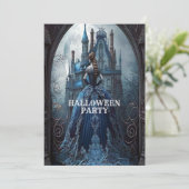 Invitation Halloween Party Haunted Maison Bleue Nuit Effrayan (Debout devant)