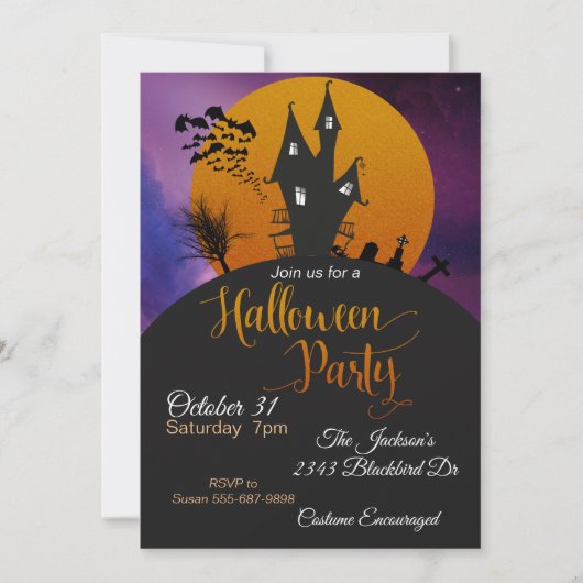 Invitation Halloween Party Haunted Maison chauves-souris Oran (Devant)
