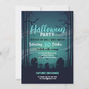 Invitation Halloween Party Haunted Woods Bats Green Invitati