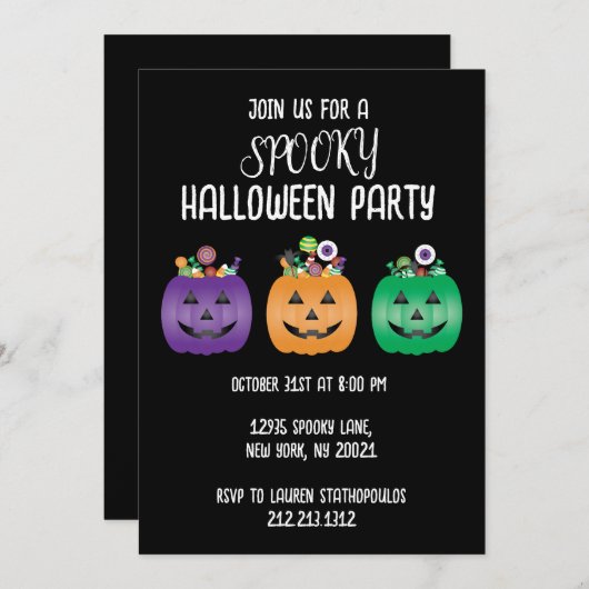 Invitation Halloween Party Jack-o'-lantern Candy Pail (Devant / Derrière)