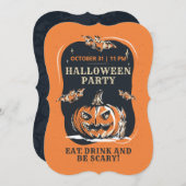 Invitation Halloween Party Jack-o'-lantern et chauves-souris (Devant / Derrière)