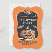 Invitation Halloween Party Jack-o'-lantern et chauves-souris (Devant)