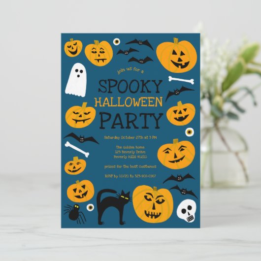 Invitation HALLOWEEN PARTY Jack-o-lanterns mignon Personnalis (Debout devant)