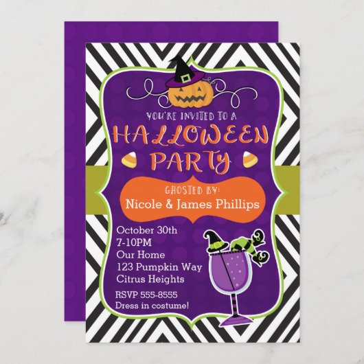 Invitation Halloween Party Moderne Stripe Whimsical Invitatio (Devant / Derrière)