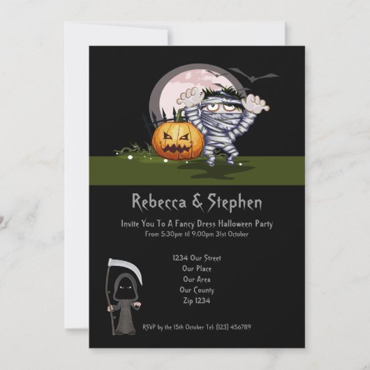 Invitation Halloween Party mommy et Grim Reaper (Devant)