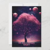 Invitation Halloween Party Pink Tree Red Moon Dark Night (Devant)