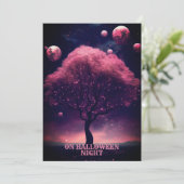 Invitation Halloween Party Pink Tree Red Moon Dark Night (Debout devant)