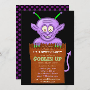 Invitation Halloween Party Purple Goblin Funny Kids