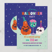 Invitation Halloween Party Retro Cocktails Crâne Vintage (Devant / Derrière)
