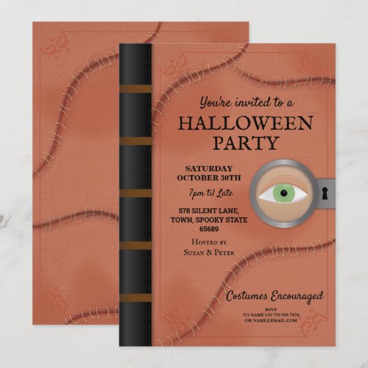 Invitation Halloween Party Spell Livre Hocus Oeil Horreur (Devant / Derrière)