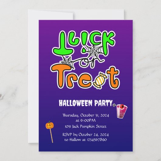Invitation Halloween Party Trick ou traitement (Devant)