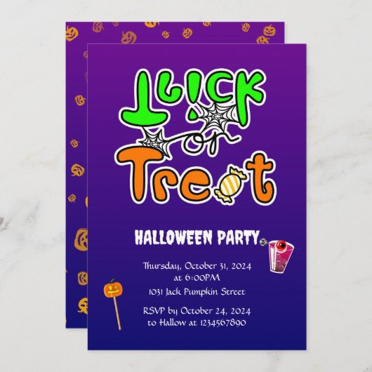Invitation Halloween Party Trick ou traitement (Devant / Derrière)