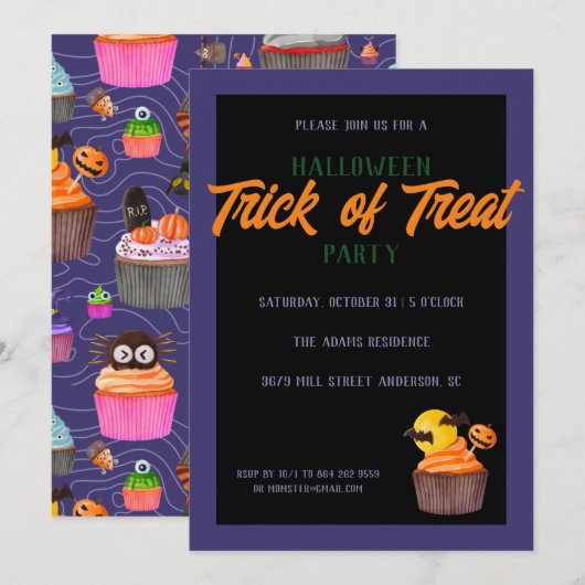 Invitation Halloween Party Trick Treat Cute Sweet (Devant / Derrière)