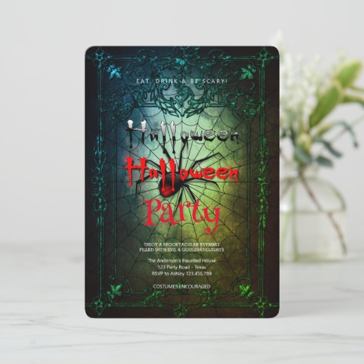 Invitation Halloween Party Vintage Spider Web (Debout devant)