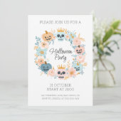 Invitation Halloween Pastel Crâne Citrouille Floral Chic Part (Debout devant)