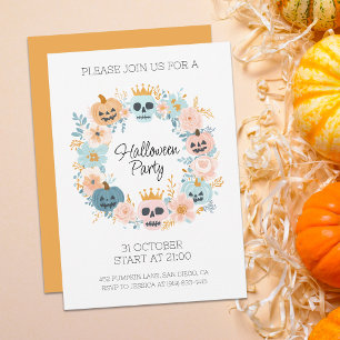 Invitation Halloween Pastel Crâne Citrouille Floral Chic Part