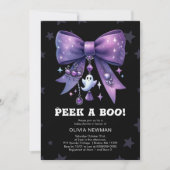 Invitation Halloween Peek A Boo Purple Bow Baby shower (Devant)