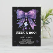 Invitation Halloween Peek A Boo Purple Bow Baby shower (Debout devant)